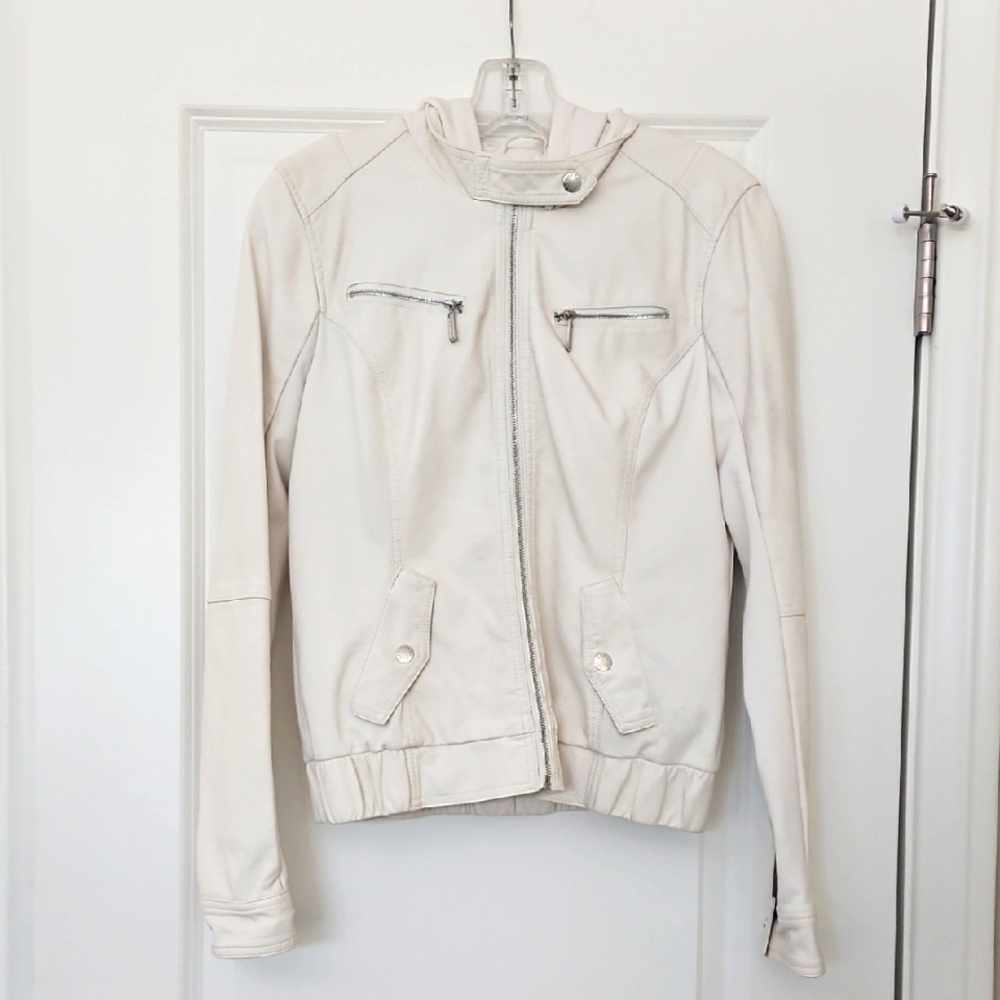 Guess Vegan Leather Bomber Jacket With Hood